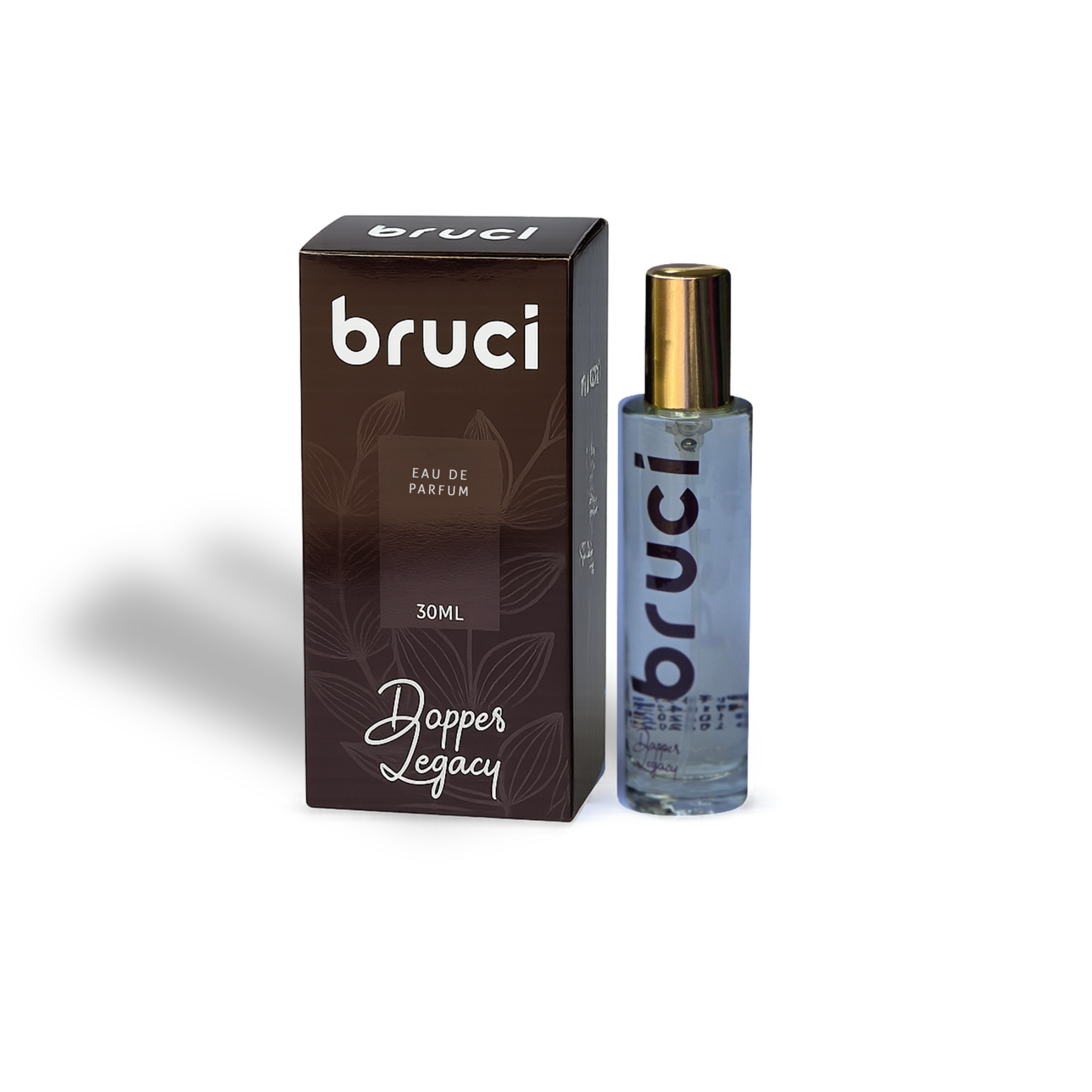 Brown Bruci perfume box and bottle.